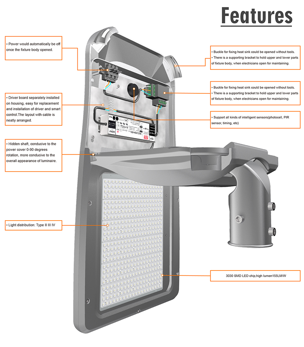 250W LED street light features