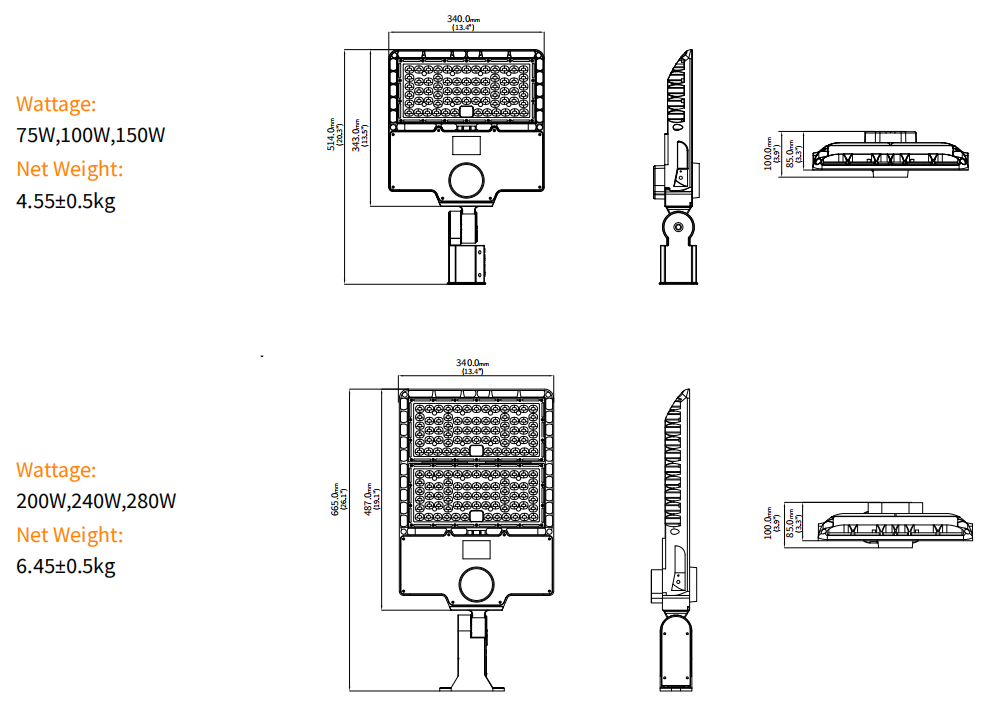 led parking lot light size