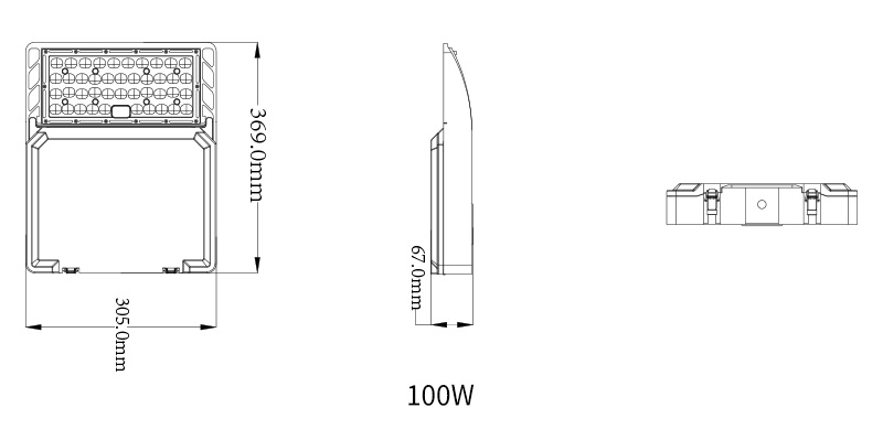 Размер продукта 100-ваттного светодиодного светильника Shoebox Light