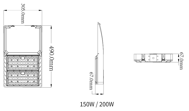 Product size of Hi-Talent 150 Watt LED Parking Light