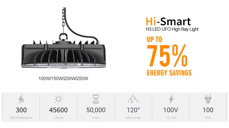 Hi-Smart H3 LED UFO High Bay Light Интеллектуальная экономия энергии 75%