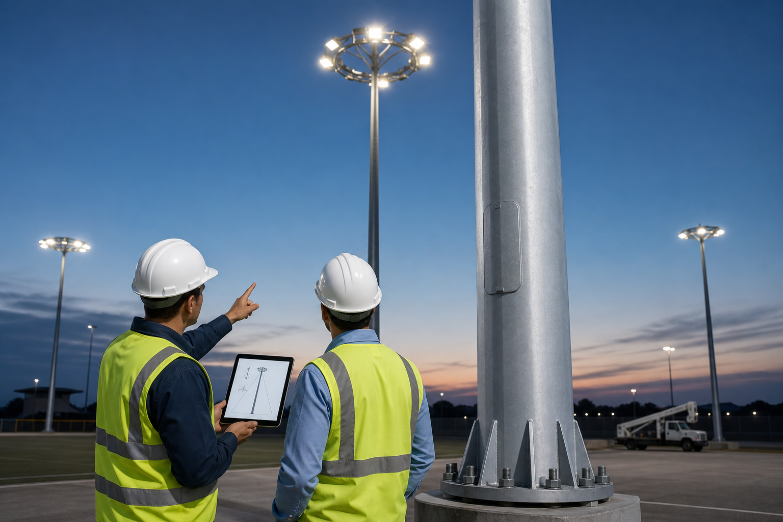 High Mast Lighting Design: Pole Height, Beam Angles & Wind Load